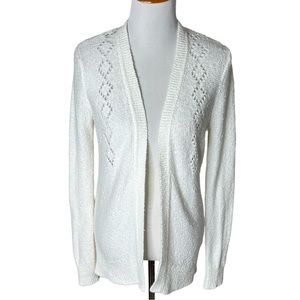Sweater Cardigan Knit White Cotton Blend Light Coastal Beach Open Front
